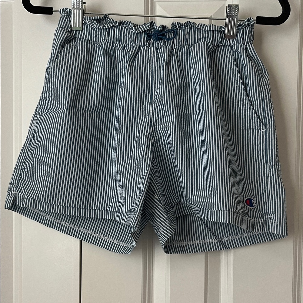 Champion Navy and White Seersucker Drawstring Shorts